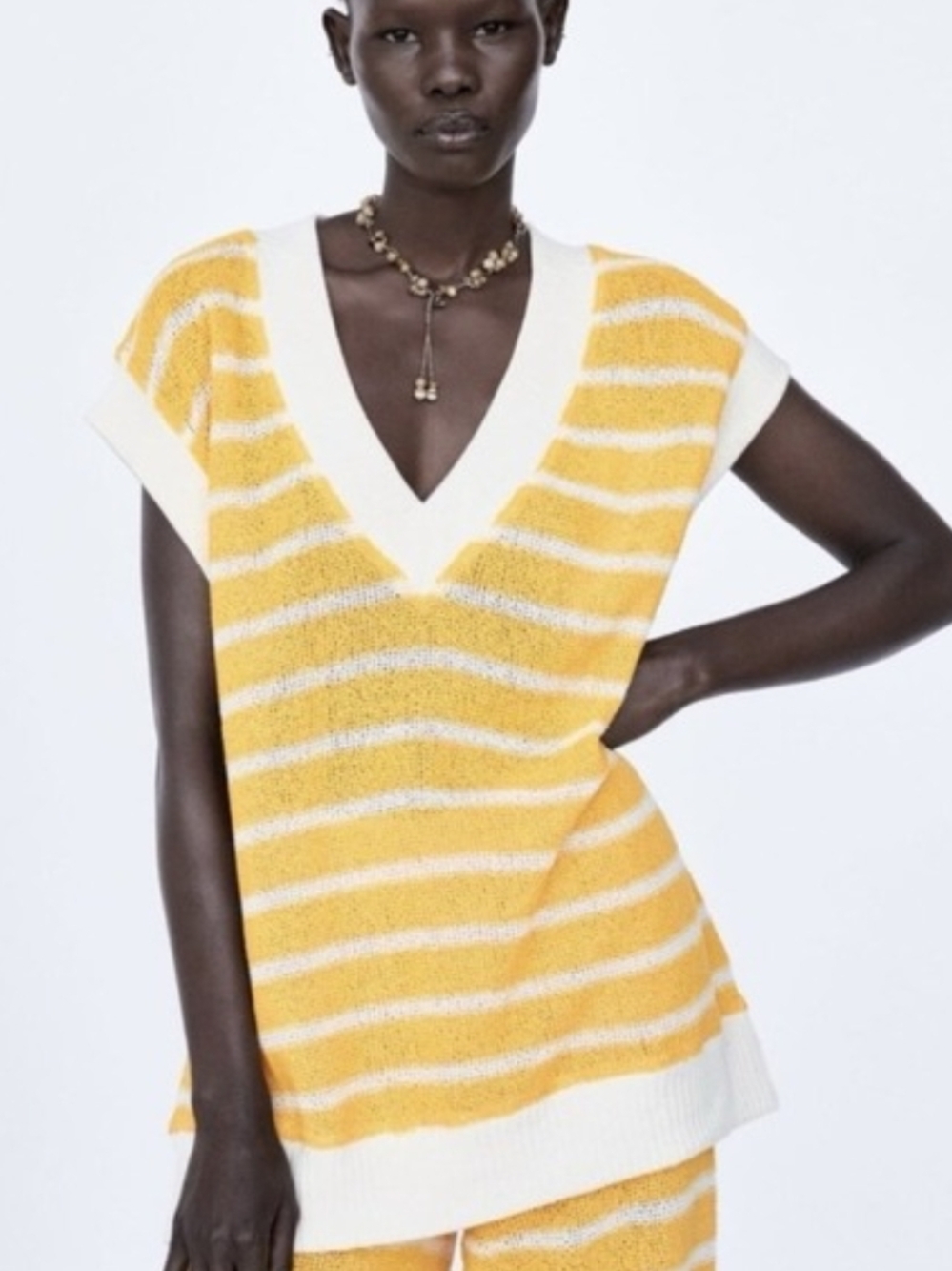 Zara Women's Oversized Striped V-Neck Knit Tunic